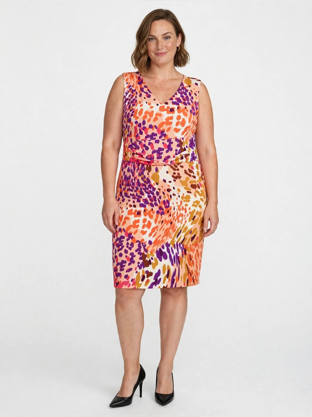 Women’s V-Neck Sleeveless Dress in Multi-Color